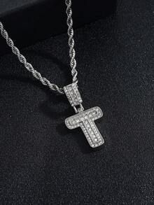 A-Z Bling Bling Letter Pendant Necklace, Cubic Zirconia 26 Alphabet Pendant Necklace With Twisted Chain, Unisex Fashion Hip Hop Jewelry Gift For Friends - Fashionable Rock Candy Letter Pendant Necklace - View 26