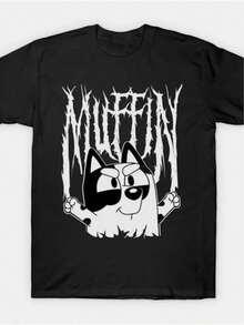 1 Piece, 100% Cotton, Muffin Printed T-Shirt, Seasonal Casual Men's T-Shirt, T-Shirt With Round Neck And Cotton Short Sleeves, Outdoor Sports T-Shirt, Christmas Thanksgiving Gift, Affilante. - 黑色 - 查看 1