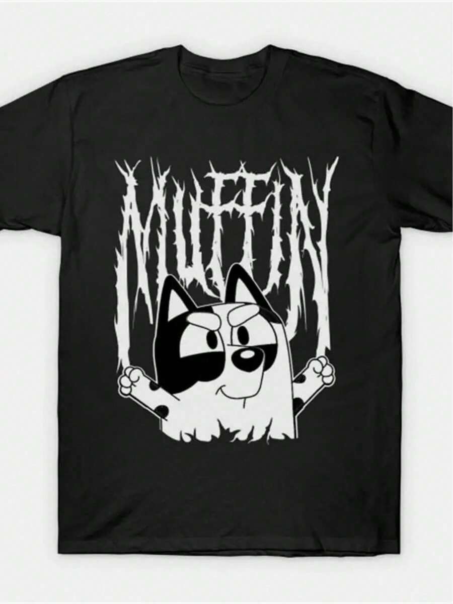 1 Piece, 100% Cotton, Muffin Printed T-Shirt, Seasonal Casual Men's T-Shirt, T-Shirt With Round Neck And Cotton Short Sleeves, Outdoor Sports T-Shirt, Christmas Thanksgiving Gift, Affilante. - 黑色 - 查看 1