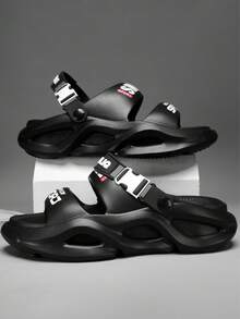 Herr Sommarbokstavstryck Halkfria Avslappnade Tofflor, EVA Snörning Ihåliga Andningsbara Hus Strand Vattenskor, Unisex Parstil - Svart - Visa 5