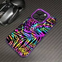 1pcs Rainbow Leopard Zebra Pattern Phone Case Compatible With Apple Phone 11 12 13 14 15 16 17ProMax X 7plus 8plus Xs Max XS Antidrop Phone Case Shock Proof Funky Personality Fashion Stunning Can Be Given To Friends Can Be Given To A Lover - 紫色 - 查看 3