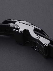 男士时尚百搭字母金色自动扣皮带 - 黑色仿皮，压纹设计，皮革质感，商务或休闲场合的完美节日礼物 - 彩色 - 查看 3