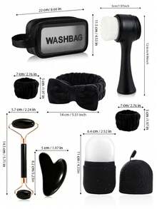 2/3/4/8件套面部美容按摩清洁工具套装，包含面部美容刮痧板、按摩滚轮、面部冰按摩模具、双面洁面刷、发带、腕带、收纳袋，适合女性、学生、母亲、姐妹，节日礼物之选。 - 彩色 - 查看 2