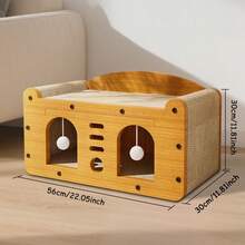 Multi-Function 2-In-1 Cat Scratcher & Cozy Bed - Wooden Cat House With Interactive Play Caves, Durable Scratching Surfaces, Hanging Pom-Pom Toys, And Hideaway Napping Spot For Indoor Cats - MD-DOOR1 - 查看 5