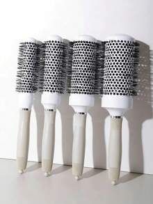 4pcs/2pcs/1pc Tapered Gray & White Round Curling Iron Brush, Salon Styling Brush, Hollow Aluminum Tube Brush, Ceramic Curling Brush, Straightening Brush, Hair Brush, Home/Travel Essential - Multicolor - View 1