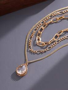 Nooxian Bộ 3 chiếc vòng cổ kẹp giấy kẻ caro thời trang, mặt dây chuyền nhiều lớp đính đá Cubic Zirconia lấp lánh, thích hợp để đeo hàng ngày. - Vàng - Xem 3