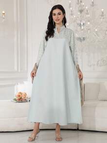 2026 New Style Ramadan Traditional Elegant Embroidered Arabic Women's Dress With Tassel Cuffs, Small Stand Collar And V-Neck, Fashion Luxury Creative - Green - View 4