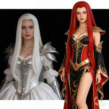 耐热合成超长分层直发红白动漫角色扮演假发，适合日常派对佩戴，时尚女士女王装扮假发，新手友好，外观自然逼真，电影游戏卡通人物通用假发，适用于节日、动漫展、展览和表演道具，是圣诞节、生日、节日庆典、婚礼装饰的理想礼物。 - 彩色 - 查看 1