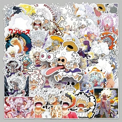 50 Stück Sammlersticker Pirat König Gear 5 - Heiße Anime Manga Q Version HD PVC süße Sticker Graffiti wasserfeste Aufkleber mit Zoro, Sanji, Ace, Sabo, Chopper, Robin, Franky, Law, Shanks, Buggy, unisex Geschenke für Anime Fans & Jugendliche, Sticker für Kinder, Spielzeug für Jungs, Anime Figuren Thema