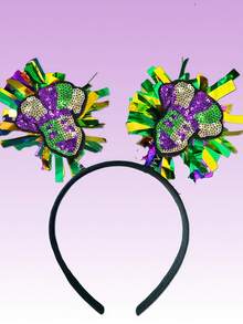 1pc Colorful Striped Sequin Clown Heart Masquerade Headband, Party Costume Accessory - Multicolor - View 15