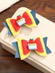 2Pcs Fashion Colorful Bow Hairpin For Ponytail - Heart-Shaped Girl's Hairpin With Side Clip - Multicolor - View 9
