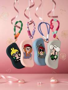 1个精美少女装饰硅胶可爱眼镜盒，防水，便携户外，时尚眼镜收纳袋，创意编织绳，卡通时尚眼镜袋，零钱包口红袋，手提包，手机袋，化妆包，旅行必备 - 彩色 - 查看 1