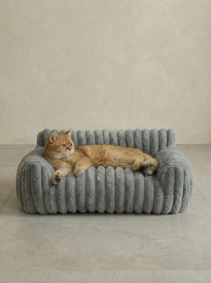 PETSIN 1 件舒适猫沙发，可爱柔软猫窝，猫屋，透气猫床，睡篮，适合小型、中型和大型猫，四季使用 - 灰色 - 查看 1