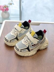 1 Pair Unisex Breathable Mesh Casual Sneakers, Soft Sole Non-Slip Infant Shoes, Fashion Versatile Student Running Shoes, Lightweight Chunky Sneakers, Suitable For Spring/Autumn - Black - View 2