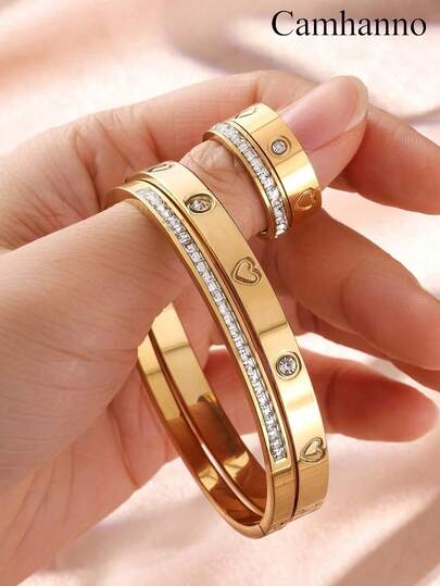 Camhanno 4/1pc Elegant & Classy Stainless Steel Jewelry Set - Featuring Stylish Decorative Pattern Details, It Fits Daily Commute To Add A Touch Of Sophistication To Routine Outfits, Matching Various Attires Seamlessly; Brings A Romantic Vibe To Party Gatherings, Complementing Any Glamorous Wear For Social Events; This Charming Valentine's Day Gift Enhances Gentle Temperament In Dating Scenarios, Letting Your Charm Shine In Every Romantic Moment