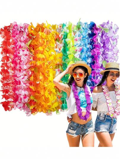 1-50 قلادة زهور هاواي، إكاليل زهور هاواي بطراز استوائي، قلادات زهور هاواي قابلة لإعادة الاستخدام لديكورات الحفلات، هدايا حفلات بموضوع زهور هاواي، مناسبة لحفلات الشاطئ وأعياد الميلاد وحفلات الهاواي والديكورات وحفلات الزفاف على الشاطئ والمناسبات الاحتفالية