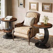 FINMIND Round End Table, 2 Tiers Side Table With Storage Shelf, Sofa Side Bedside Nightstand With Wood Metal Arc-Shaped Frame - Brown - View 8