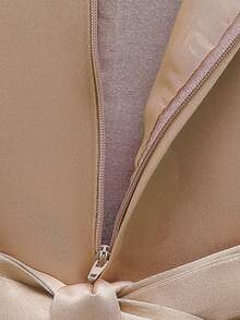 女童纯色缎面刺绣花朵蝴蝶结优雅花童礼服，不含头饰 - 金色 - 查看 8