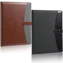 2 Pcs Padfolio 3 Ring Leather Binder Business Portfolio Folder A4/ Letter Size For Organizer Documents Business Cards Conference Office Gifts Back To Schoolsss For Men Or Women (Black,Brown) - 黑色 - 查看 1