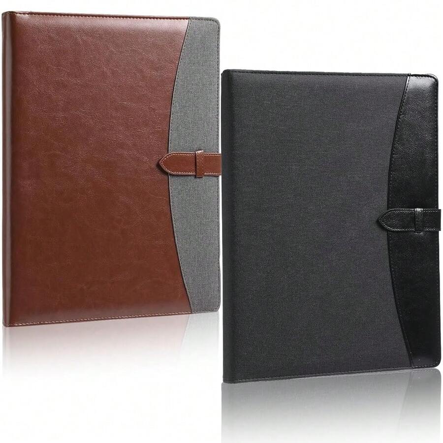 2 Pcs Padfolio 3 Ring Leather Binder Business Portfolio Folder A4/ Letter Size For Organizer Documents Business Cards Conference Office Gifts Back To Schoolsss For Men Or Women (Black,Brown) - 黑色 - 查看 1