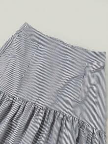 女士时尚休闲复古简约浪漫条纹半身裙 - 藍白色 - 查看 5