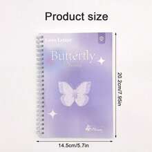 A5螺旋笔记本+蝴蝶圆珠笔，双螺旋设计，每本60页，优雅的心形蝴蝶图案，方格内页，适合作为礼物、女士日记本、办公或学习用品。 - 彩色 - 查看 8