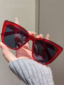1 Par de Óculos da Moda Estilo Olho de Gato para Mulheres, Estilo de Rua Casual, Adequado para Festa, Praia, Uso Diário - Vinho - Visão 4
