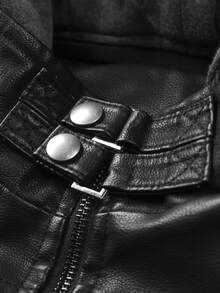 Retro Men's Hooded PU Leather Jacket, Double Zipper Motorcycle Style Coat With Ribbed Cuffs, Water-Resistant Windbreaker With Functional Pockets For Daily & Outdoor - màu đen - Xem 4