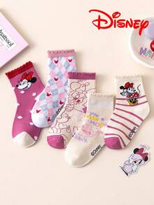 Disney 1/5/10雙迪士尼女孩中筒襪，蕾絲飾邊，聖誕兒童襪，米妮波點條紋拼色兒童襪 - 彩色 - 查看 11