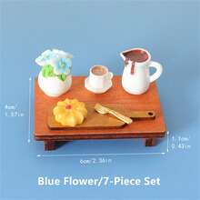 7pcs/Pack Miniature Dollhouse Creative Tray Set, Realistic Coffee, Bread Tray, Potted Plant Model DIY Props - Multicolor - View 10