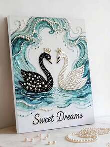 新款珍珠画黑白天鹅无框DIY手工粘贴钻石创意钻石画套装，适合卧室装饰、客厅挂画、房间装饰、艺术品、生日礼物、圣诞节、新年、情人节、充满创意的节日礼物。 - 彩色 - 查看 2