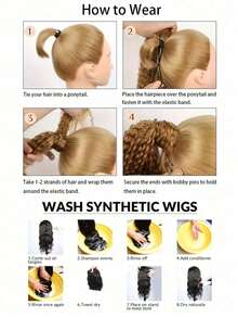 24英寸黑色、棕色和浅棕色多色波浪马尾假发接发，带松紧带，波浪柔和，外观自然，易于佩戴，瞬间增加头发长度和蓬松度，适合女性日常佩戴、节日派对、音乐节和其他场合。 - 彩色 - 查看 11