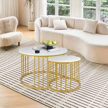 Nesting Tables - White Marble + Gold Leg - View 3