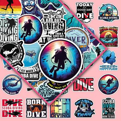 50pcs Underwater Sports Diving Adventure Cartoon Outdoor Graffiti Decorative Stickers For Ebook Reader, Bookshelf