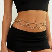 Wave-shaped Rhinestone Tassel Pendant Multi-layer Waist Chain