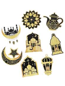 一套中秋节派对装饰品，节日纸质横幅，螺旋悬挂装饰，斋月开斋节家居装饰套装 - 彩色 - 查看 6