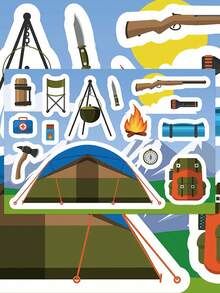 8pcs Cute Camping Cartoon Stickers Fun DIY Craft Kit, Waterproof Decorative Labels For Journal, Water Bottle, Laptop, Scrapbooking - Multicolor - View 5