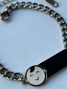 1件笑脸男孩手链，可调节链条饰品，不锈钢笑脸标签手链 - 彩色 - 查看 5