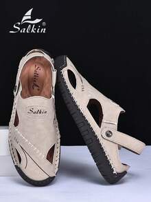 Salkin 新款设计师手工夏季男士凉鞋，价格亲民，奢华工艺，包头设计，多功能，稳固贴合，后跟带设计，平底防滑，经久耐穿，休闲百搭，适合户外、沙滩、钓鱼、散步等场合，透气柔软，舒适透气。建议选购大一码。 - 米色 - 查看 11
