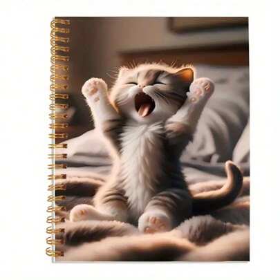 1A5 Cute Kitten Spiral Binding Diary - Cute Tabby Cat Design With Heart Pattern And Furry Kitten Cover, College Horizontal Line For Girls, Women, Teens - Perfect Gift For Cat Lovers For School, Office, Diary Or Planner - Durable Binding, Cute Tabby Cat Cover, Small Size For Portable, Ideal For Taking Notes And Journaling