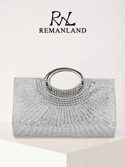 REMANLAND Lättviktig affärsmässig avslappnad vattenstrassdekoration dragskodesign mini hinkväska, transparent fuskpärla kvällskuvertväska, elegant exklusiv utsökt lyx vattenstrass fest dam brud perfekt kvällsgala jul bröllopsklänning