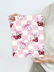 Aesthetic Style Pink & White Checkered, Bow & Cherry Pattern Transparent Tablet Case, Compatible With IPad A16, IPad 10.2 7th Gen 2019, IPad Pro 11-Inch 2020, IPad Air 5th Gen 2022, Suitable For 10th Gen IPad - Clear - View 40