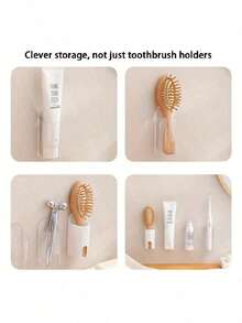 1个壁挂式牙刷架，免钻孔粘贴式浴室收纳架，简约设计，带排水孔的电动牙刷架，适用于浴室、厨房、家居用品、浴室配件 - 彩色 - 查看 12