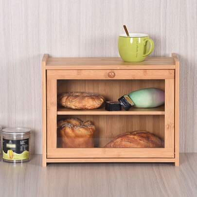 LIVINGANDHOME 2-Tier Countertop Bread Storage Box With Frontal Knob Transparent Display Window Moisture-Proof Kitchen Organiser