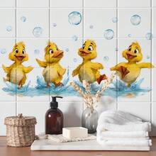 4片趣味洗澡鸭墙贴 - 欢乐的洗澡主题贴纸，自粘可移除瓷砖墙贴，可爱动物风格浴室装饰 - 彩色 - 查看 4