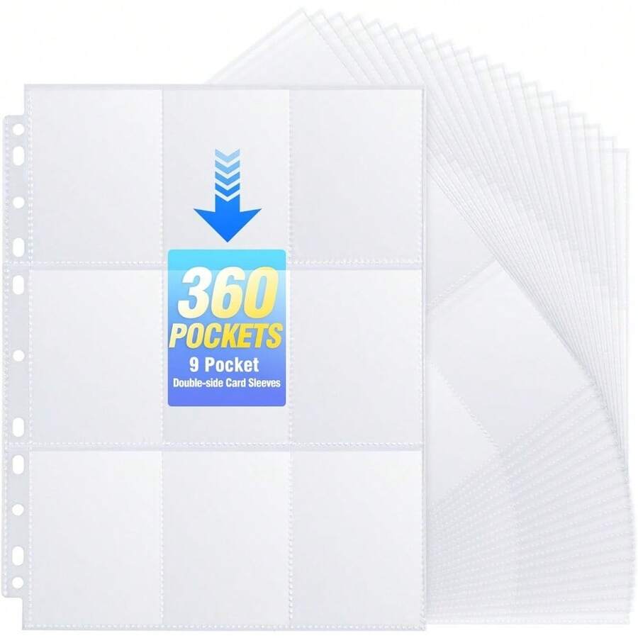 20 Pack 9 Pocket Trading Card Pages 360 Double Sided Sleeves Clear Plastic Photo Pages For 3 Ring Binder Sport Game Business Cards - 1 - View 1