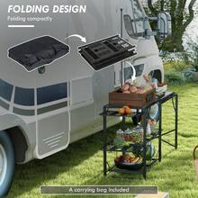 Outsunny Camping Kitchen Table, Aluminum Portable Outdoor Cooking Table, Fold-Up Cook Station With Windscreen And 3 Enclosed Cupboards For BBQ, Party, Picnics, Backyards - 黑色,長 68.5 英寸 x 寬 19.7 英寸 x 高 47.2 英寸 - 查看 4