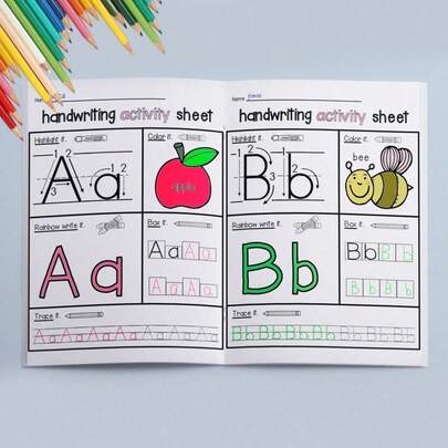 ABC字母练习册——描摹、书写和拼写简单单词，循序渐进的字母书写练习，提高拼读意识、精细动作技能和专注力。