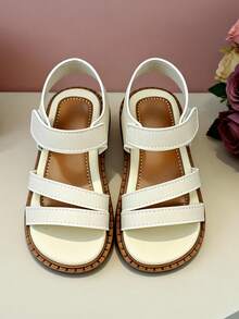 2026春夏幼儿鞋（3-12岁），限量版软底学步鞋，PU材质，双前绑带及魔术贴踝带，复古棕色缝线鞋底，亲肤柔软内里，防滑柔韧橡胶鞋底，露趾双魔术贴设计，适合夏季日常穿着 - 白色 - 查看 4
