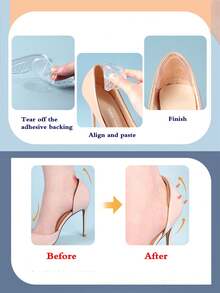 1 Pair 4D Silicone Heel Grips, Transparent Invisible Anti-Friction Heel Protector For Women, Suitable For High Heels, Loafers, Half Size Shoes - Clear - View 3